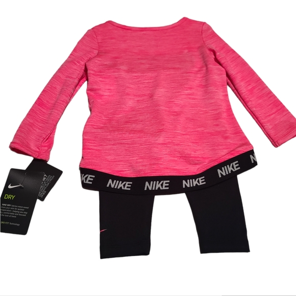 NWT Nike Dri-Fit 12M Girls Pink Long Sleeve Top With Nike Elastic Band And  Pant - Picture 2 of 10